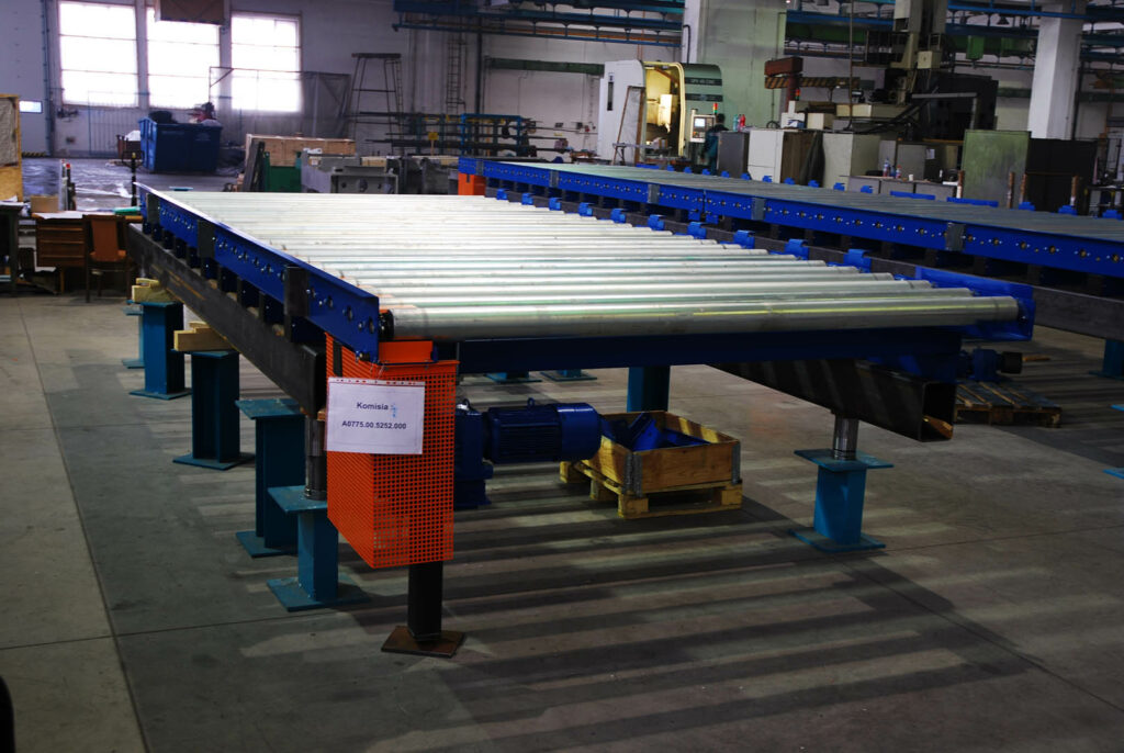 Heavy-duty roller conveyor system for industrial applications.